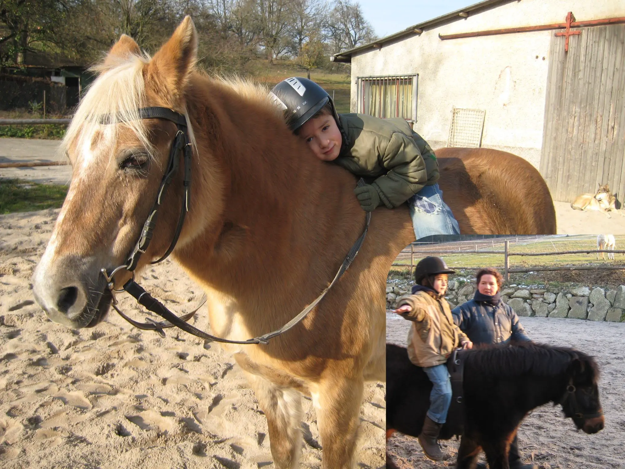 Kind beim Therapeutischen Reiten mit Unterstützung